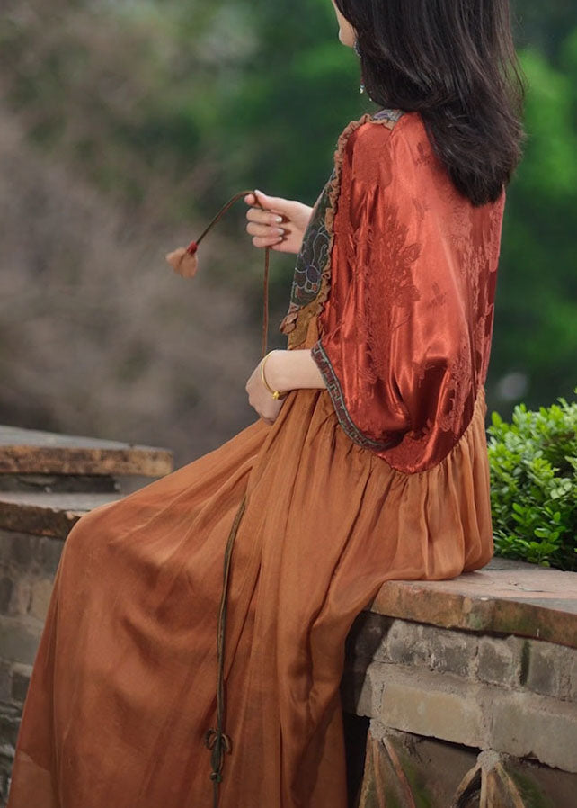 Vestidos largos de verano de seda con bordados y borlas de color naranja de talla grande