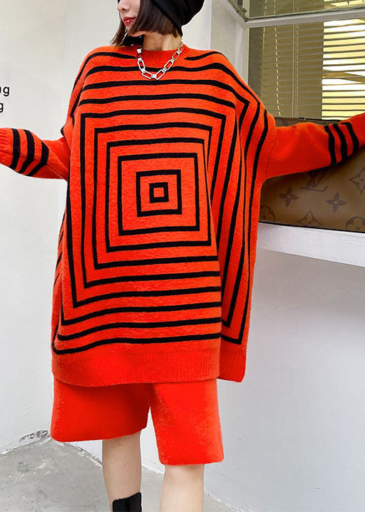 Plus Size Orange Mode Strick Casual Herbst Frauen Sets 2 Stück