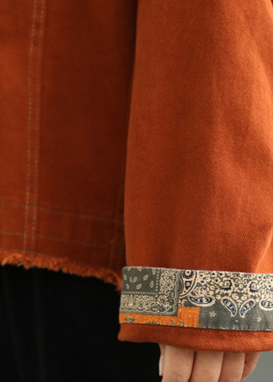 Plus Size Orange Retro Patchwork Lockerer Herbstmantel