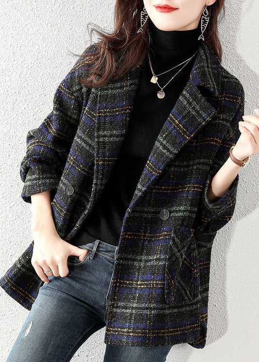 Plus Size Peter Pan Kragen Plaid Wollmantel Winter