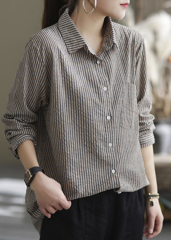 Plus Size Peter Pan Kragen Gestreifte Bluse Tops Frühling