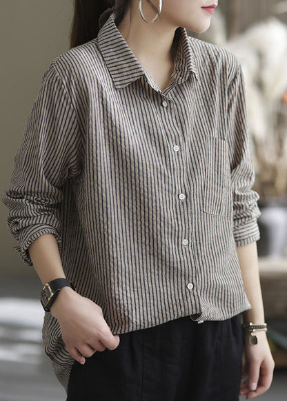 Plus Size Peter Pan Kragen Gestreifte Bluse Tops Frühling