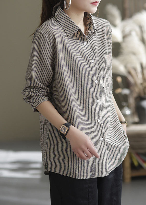 Plus Size Peter Pan Kragen Gestreifte Bluse Tops Frühling