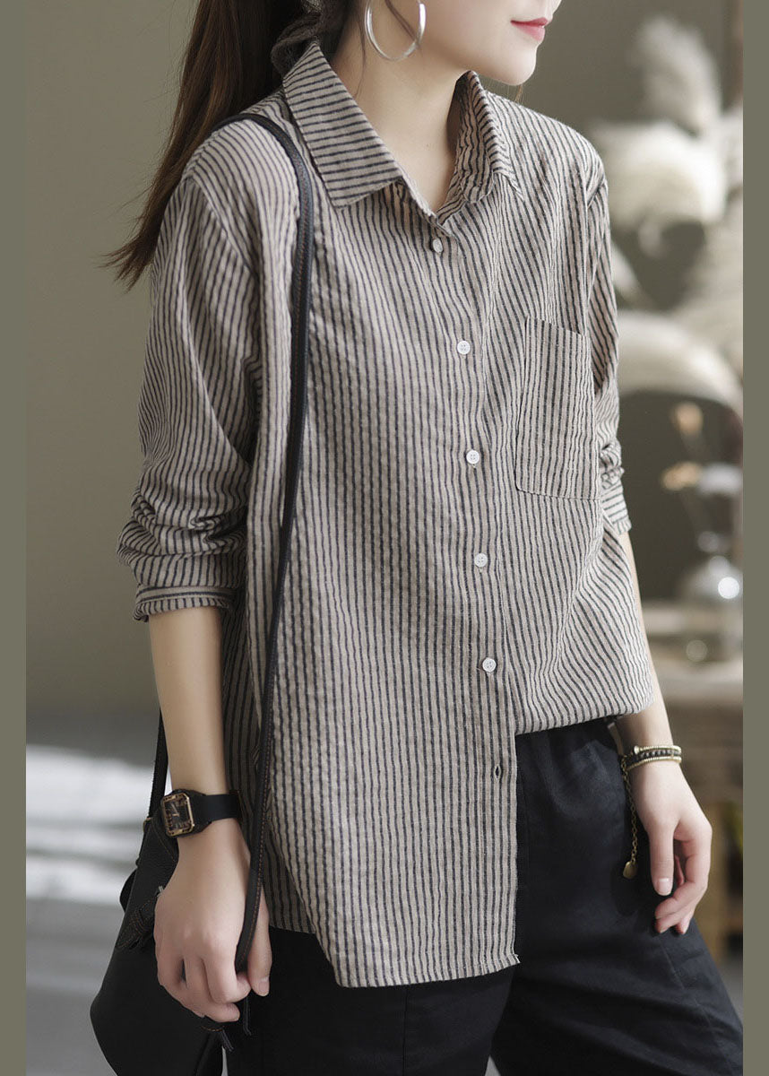 Plus Size Peter Pan Kragen Gestreifte Bluse Tops Frühling