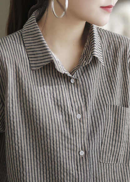 Plus Size Peter Pan Kragen Gestreifte Bluse Tops Frühling