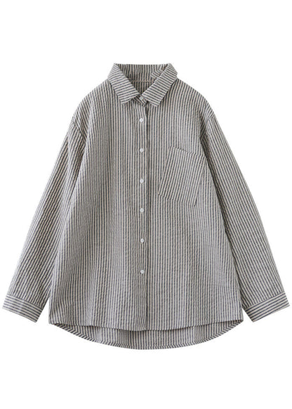 Plus Size Peter Pan Kragen Gestreifte Bluse Tops Frühling