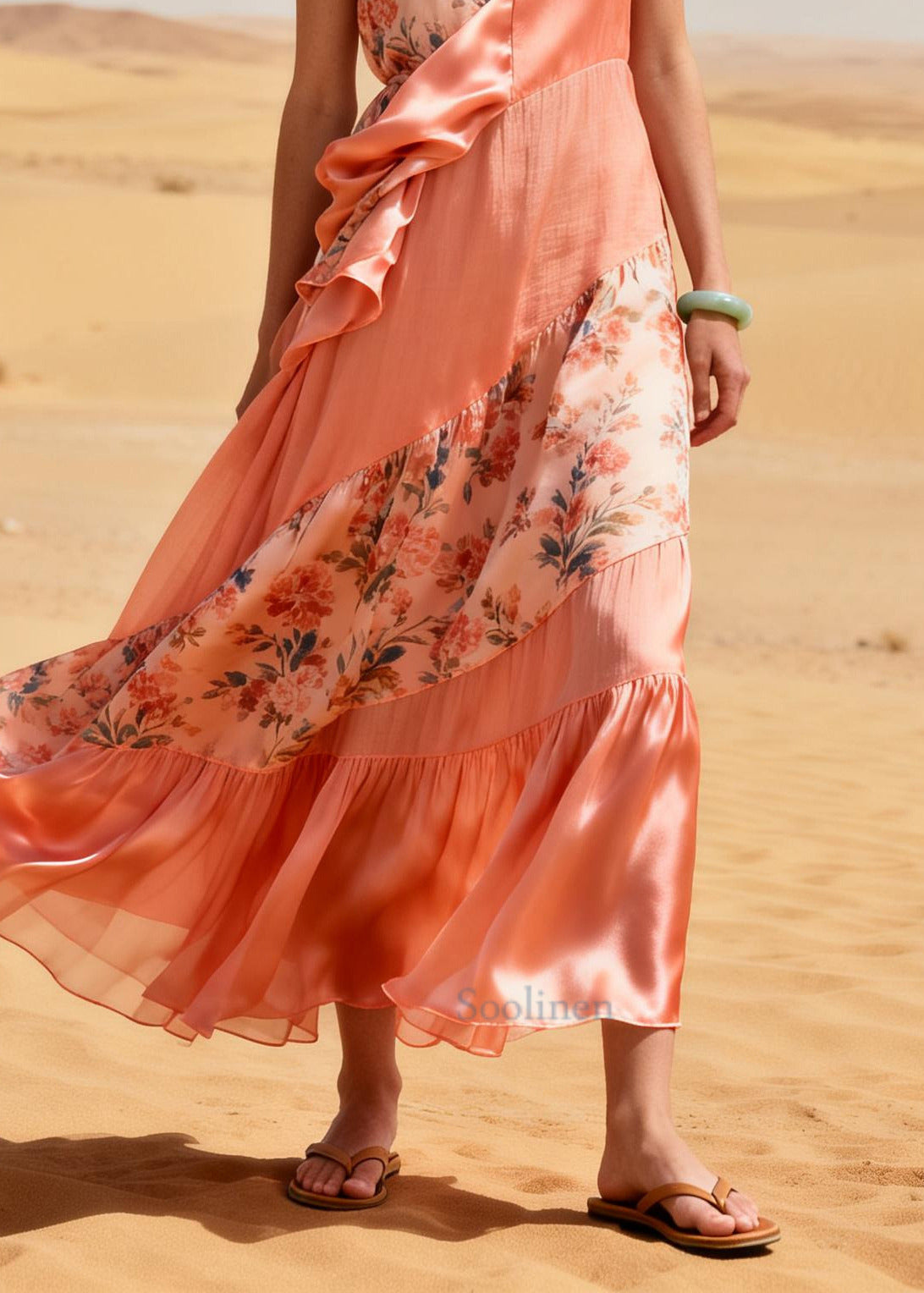 Plus Size Pink Asymmetrical Patchwork Chiffon Robe Dresses Summer