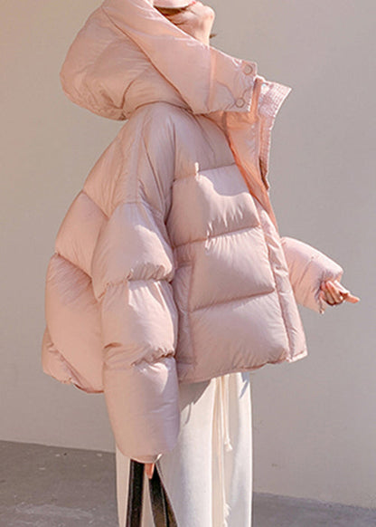 Abrigo de plumón de pato con bolsillos con cremallera y capucha rosa de talla grande para invierno