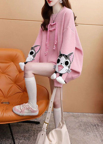 Plus Größe Rosa Original Design Jacquard Gemütlich Gestrickt Lange Pullover