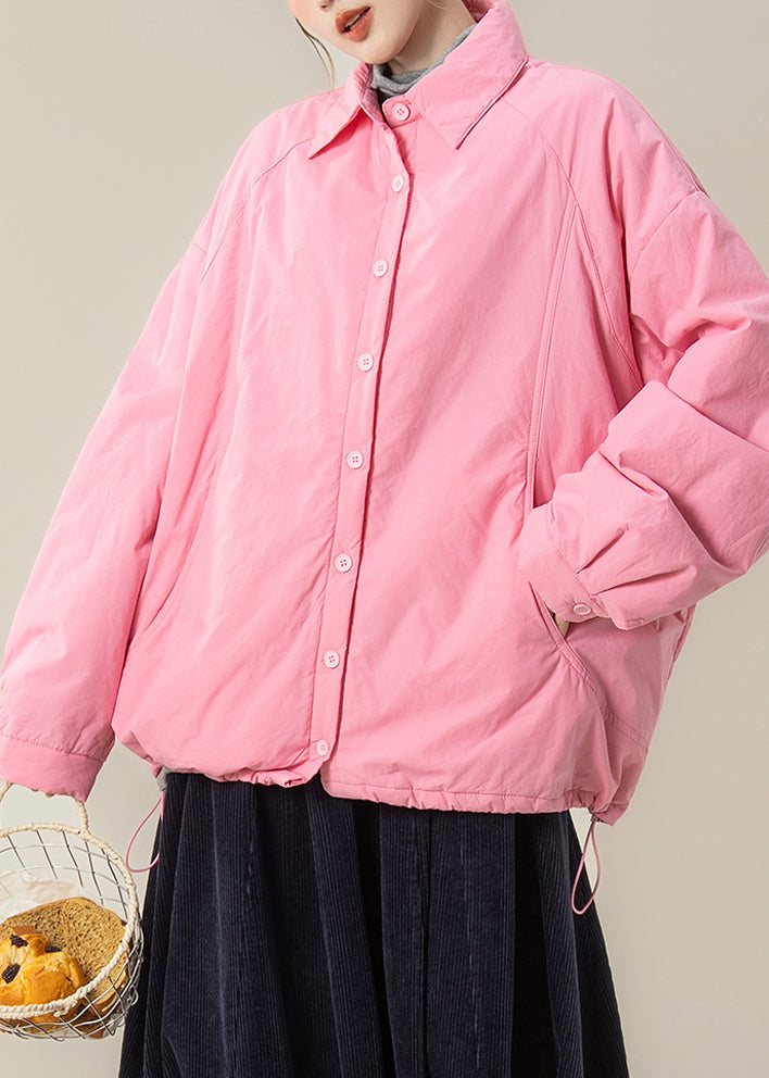 Camisas de algodón con cuello Peter Pan y bolsillos de talla grande, color rosa, para invierno