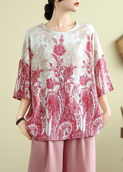 Plus Size Pink Print Top Half Sleeve