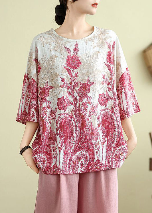 Plus Size Pink Print Top Half Sleeve