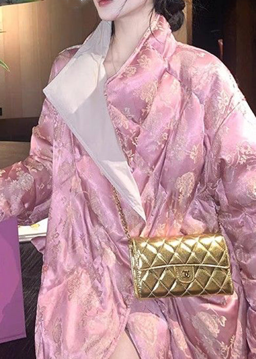 Parka larga de invierno con relleno de algodón y estampado de cuello alto rosa de talla grande