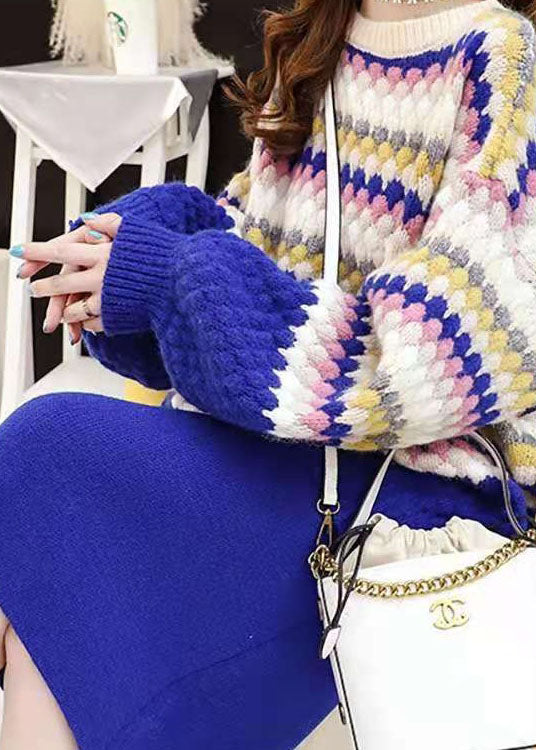 Plus Size Rosa Gestreiftes Zweiteiler-Set Damen Winterkleidung