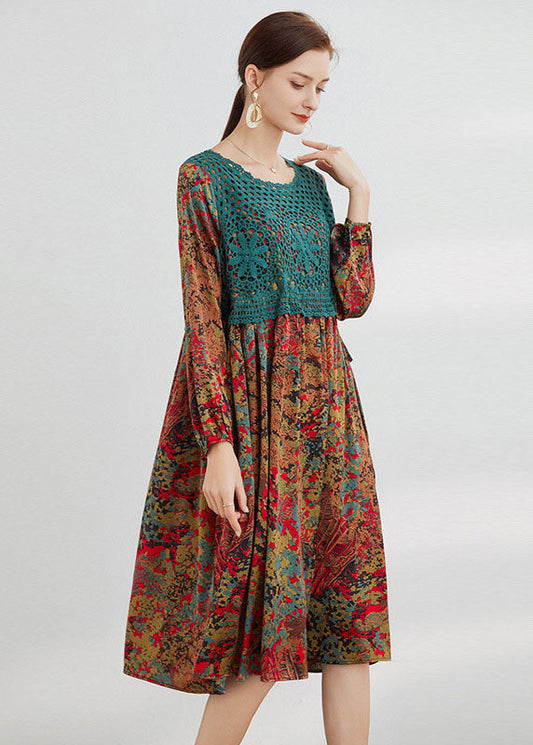 Plus Size Plus Size Blaues Print Lockeres Kleid Frühling