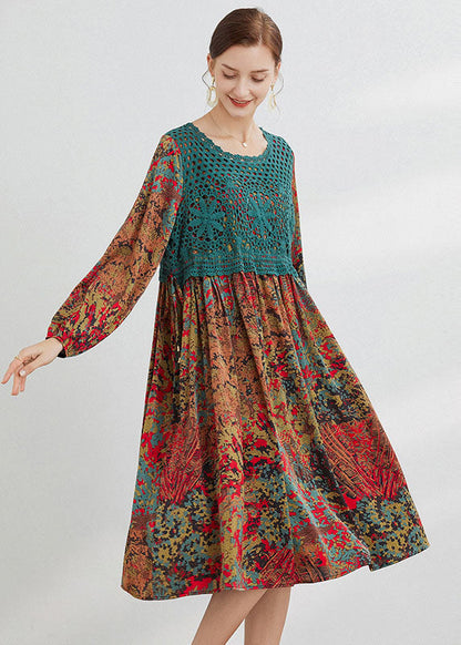 Plus Size Plus Size Blaues Print Lockeres Kleid Frühling