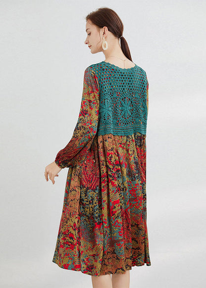 Plus Size Plus Size Blaues Print Lockeres Kleid Frühling