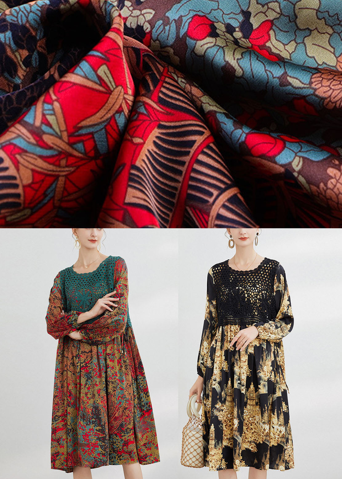 Plus Size Plus Size Blaues Print Lockeres Kleid Frühling