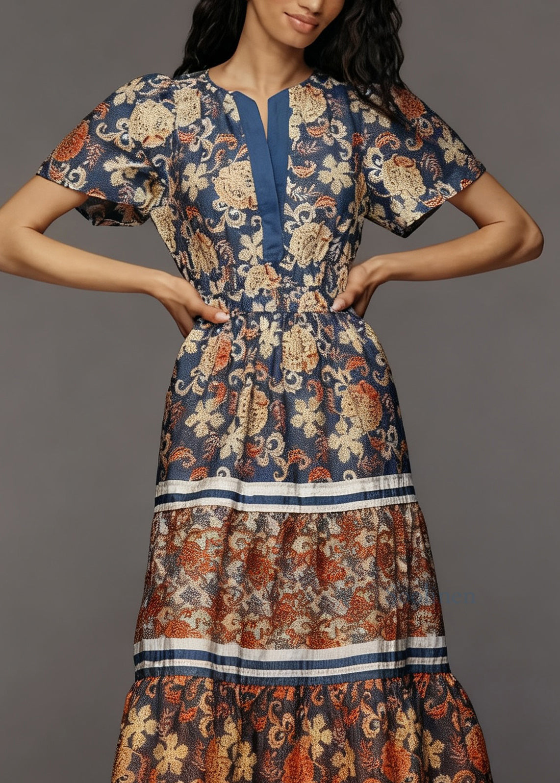 Plus Size Print Tasseled Patchwork Cotton Dress Summer