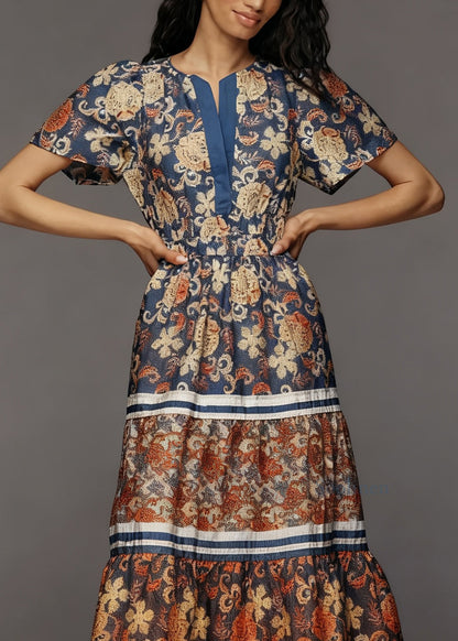 Plus Size Print Tasseled Patchwork Cotton Dress Summer