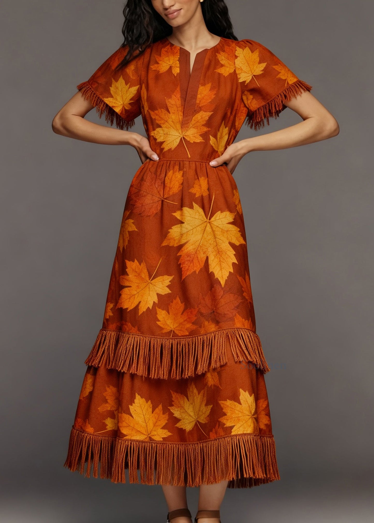 Plus Size Print Tasseled Patchwork Cotton Maxi Dresses Summer