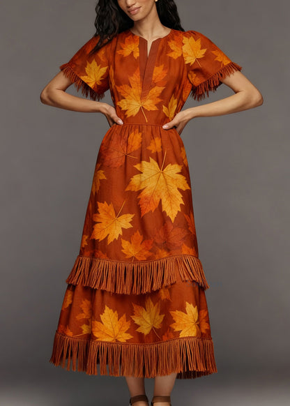 Plus Size Print Tasseled Patchwork Cotton Maxi Dresses Summer