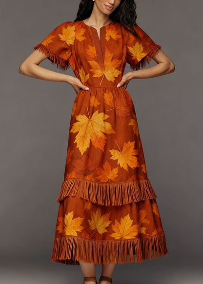 Plus Size Print Tasseled Patchwork Cotton Maxi Dresses Summer