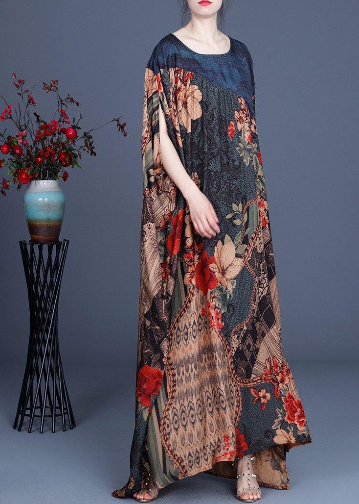 Plus Size Print asymmetrical design Patchwork Silk Vacation Dresses Summer - SooLinen