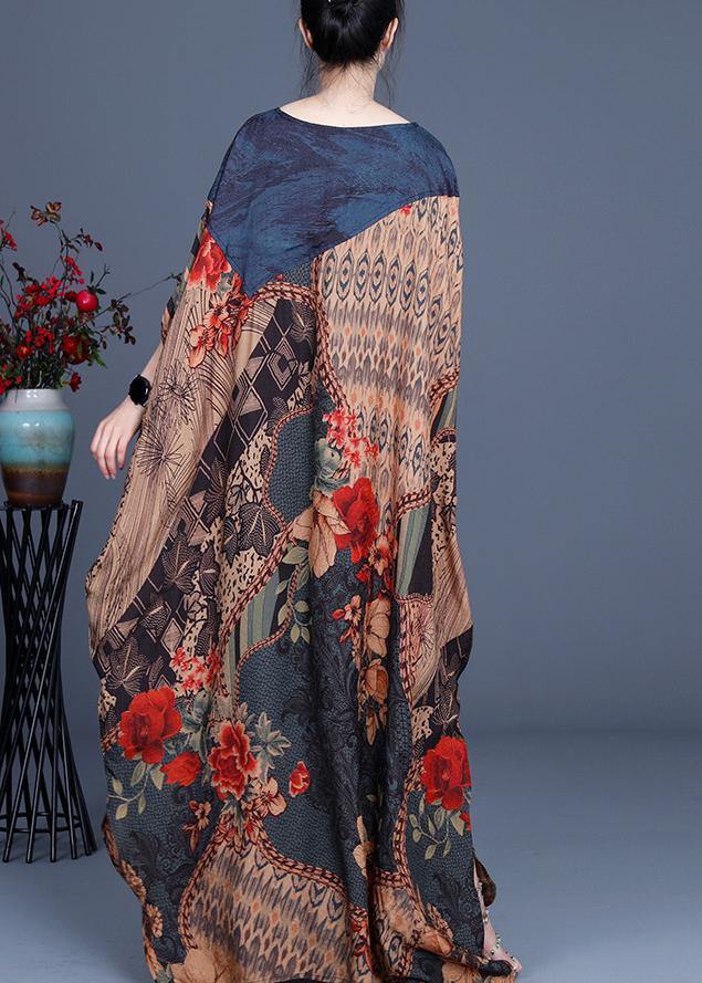 Plus Size Print asymmetrical design Patchwork Silk Vacation Dresses Summer - SooLinen
