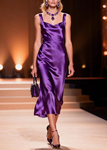 Plus Size Purple Draping Silk Spaghetti Strap Dress Summer