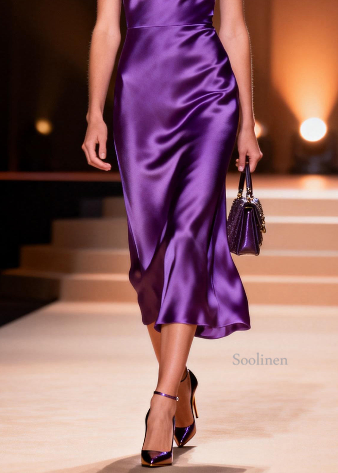 Plus Size Purple Draping Silk Spaghetti Strap Dress Summer