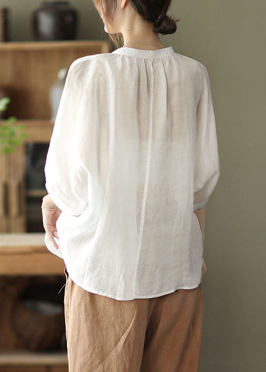 Lila besticktes, lockeres Herbst-Oberteil mit Dreiviertelärmeln in Übergröße