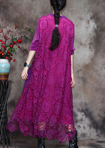 Plus Size Lila Spitze Taschen seitlich offen Herbst Langarm Kleider