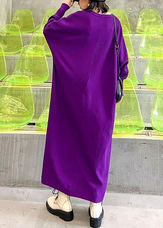 Plus Size Purple V Neck Loose fashion Fall Vacation Dresses Long sleeve - SooLinen