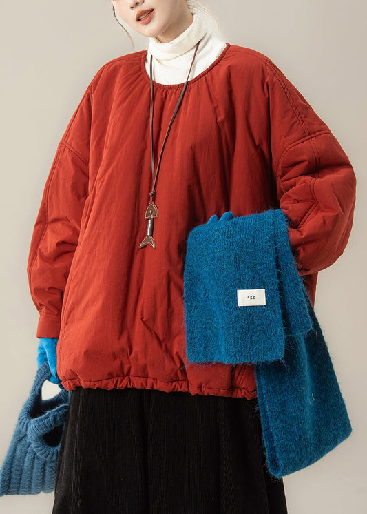 Parka in Übergröße, rot, mit Knopfleiste und Kordelzug, einfarbig, mit feiner Baumwollfüllung