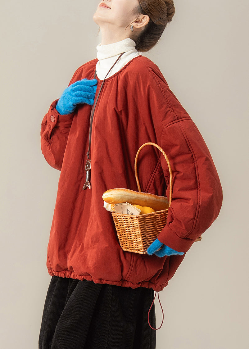 Parka in Übergröße, rot, mit Knopfleiste und Kordelzug, einfarbig, mit feiner Baumwollfüllung