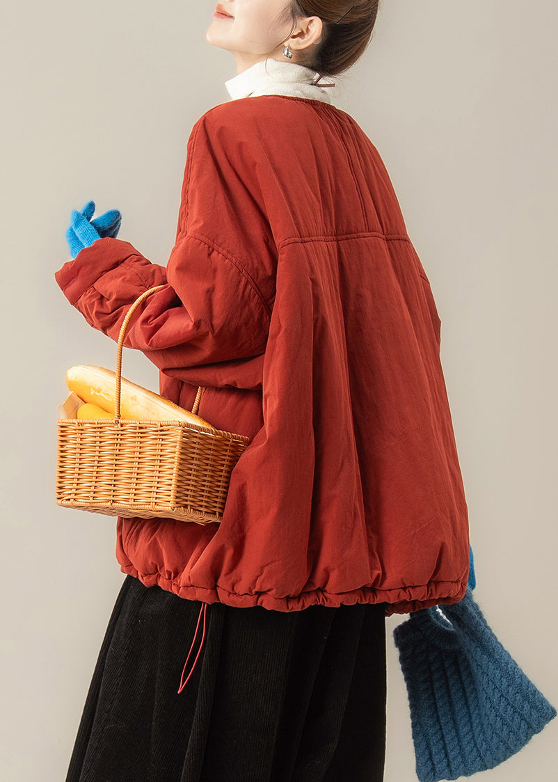 Parka in Übergröße, rot, mit Knopfleiste und Kordelzug, einfarbig, mit feiner Baumwollfüllung