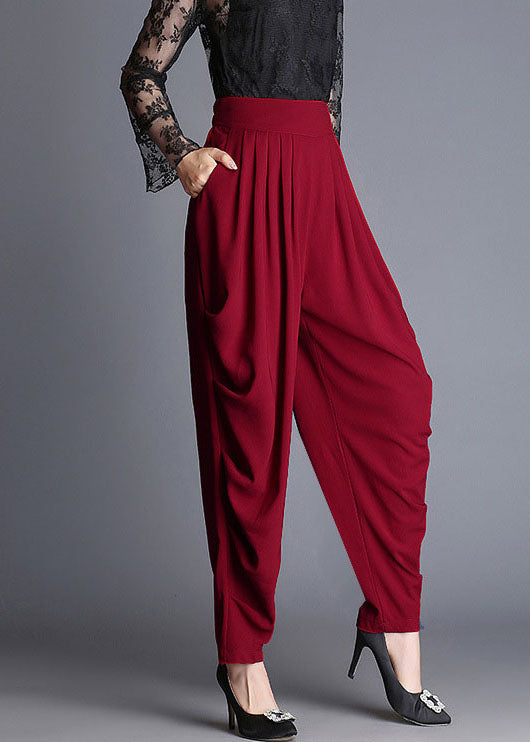 Plus Size Red High Waist Pockets Casual Jogging Fall Pants