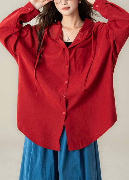 Rotes Kapuzenhemd aus Baumwolle in Übergröße, Frühling