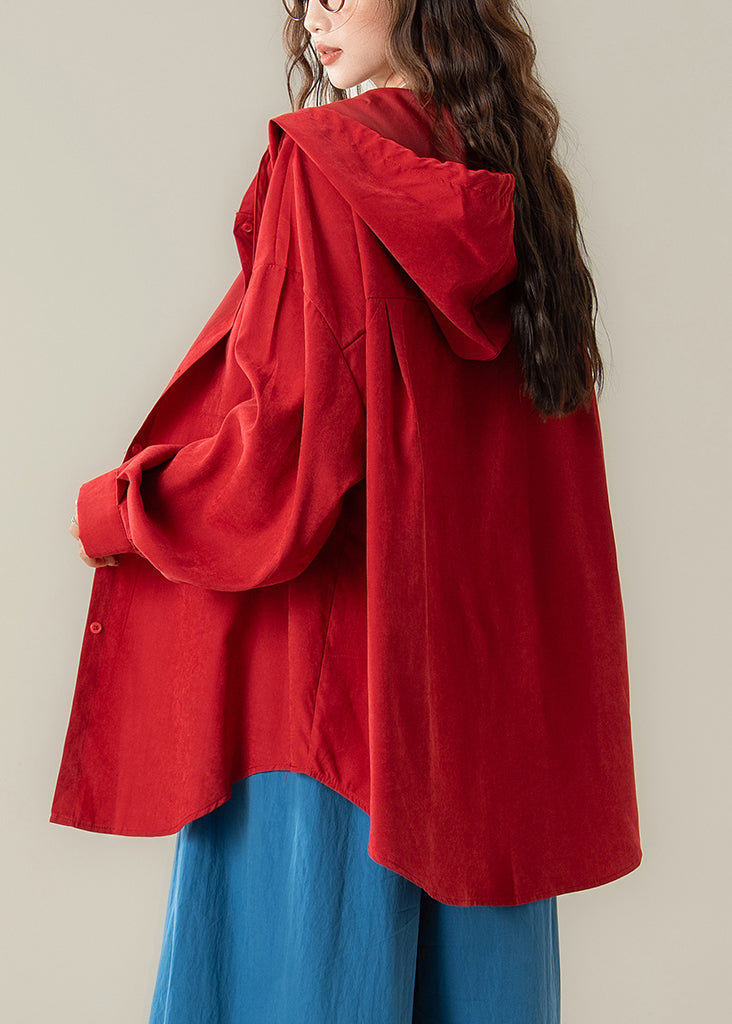 Rotes Kapuzenhemd aus Baumwolle in Übergröße, Frühling