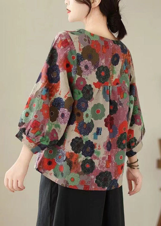 Plus Size Rotes T-Shirt aus Baumwolle mit Rundhalsausschnitt und langen Ärmeln