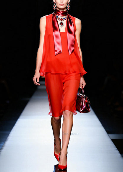 Plus Size Red Oversized Chiffon Two Pieces Set Sleeveless