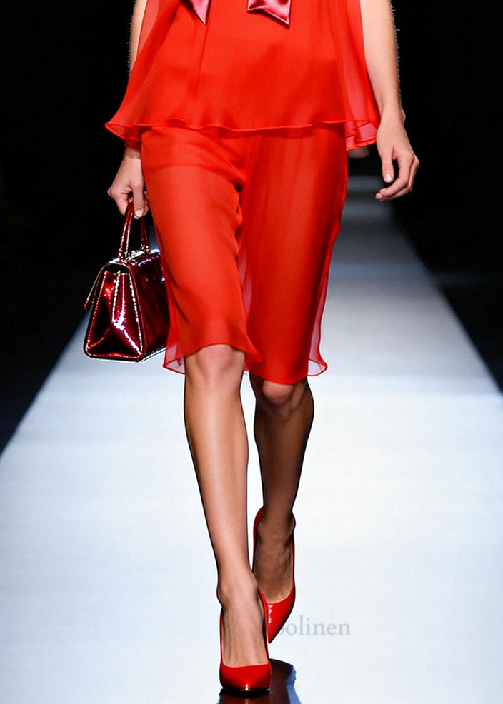 Plus Size Red Oversized Chiffon Two Pieces Set Sleeveless