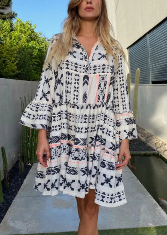 Plus Size Red Oversized Print Cotton Mini Dresses Bracelet Sleeve