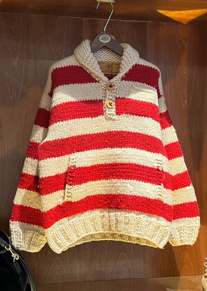 Plus Size Red Oversized Striped Knit Sweaters Winter
