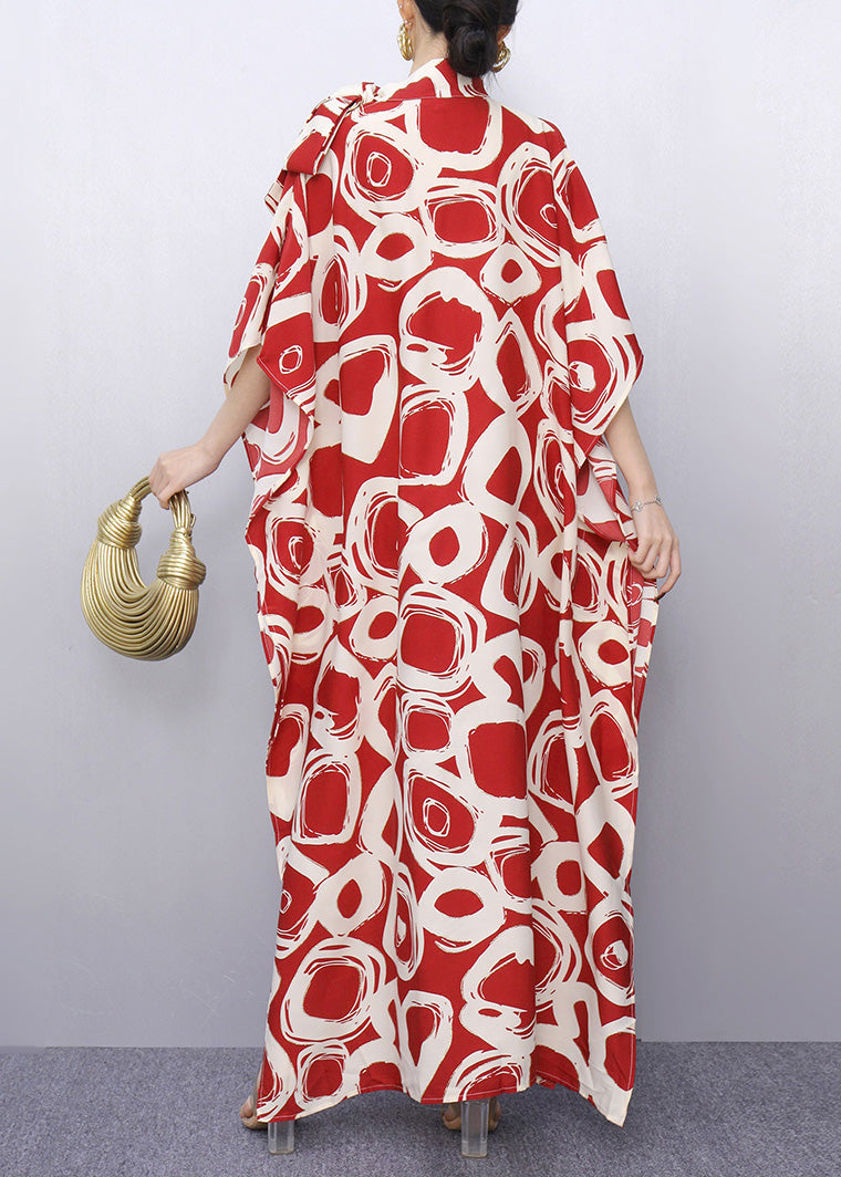 Plus Size Red Peter Pan Collar Print Robe Dresses Summer