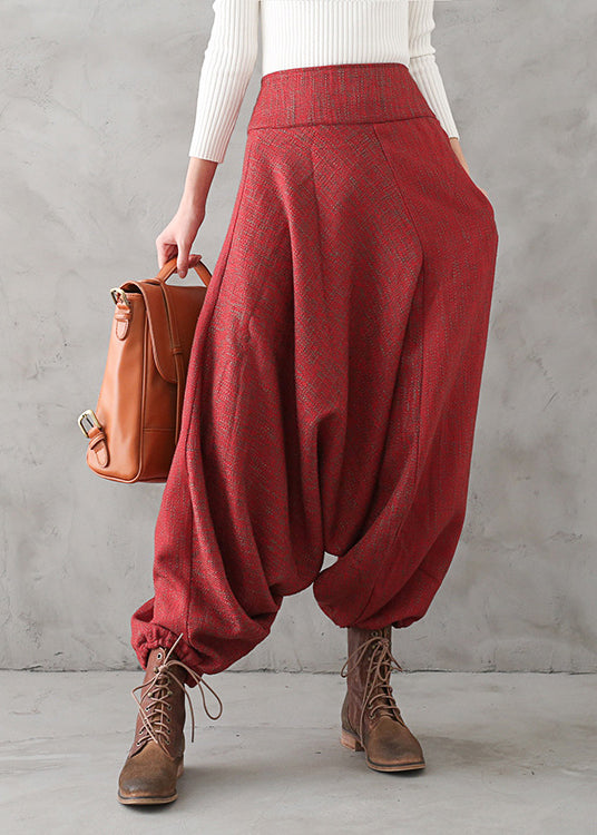 Plus Size Roter Aufdruck Hohe Taille Dicke Hose mit weitem Bein Herbst