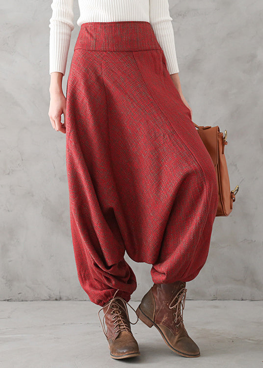 Plus Size Roter Aufdruck Hohe Taille Dicke Hose mit weitem Bein Herbst