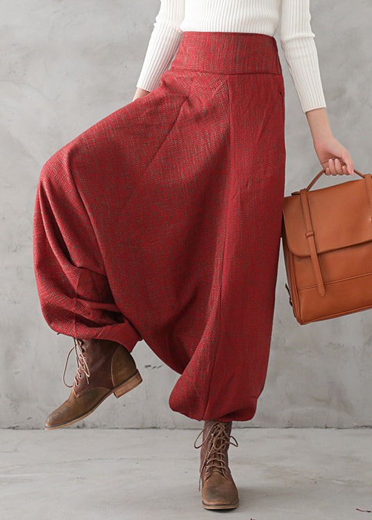 Plus Size Roter Aufdruck Hohe Taille Dicke Hose mit weitem Bein Herbst