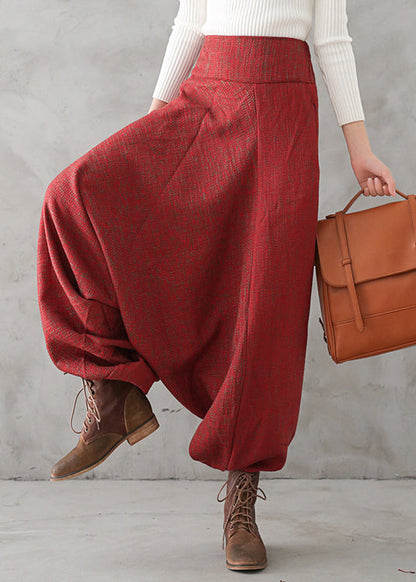 Plus Size Roter Aufdruck Hohe Taille Dicke Hose mit weitem Bein Herbst